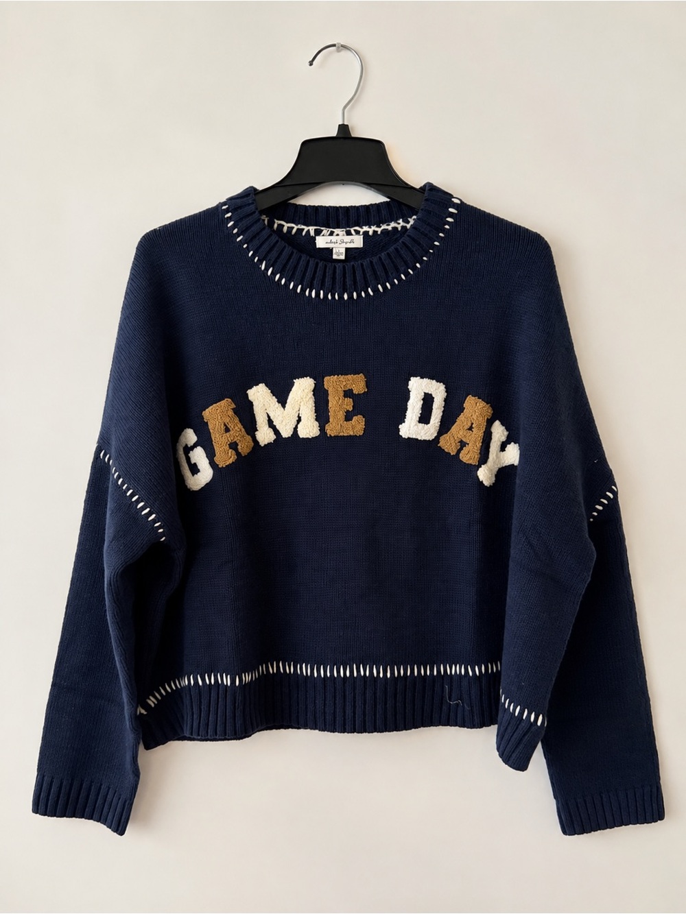 New NWOT white birch Navy 'GAME DAY' Crewneck Sweater Sz L